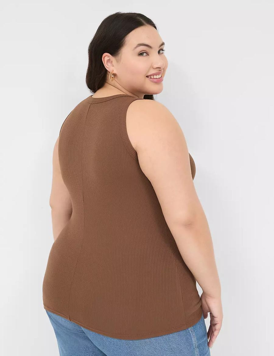 Women Lane Bryant Fitted High-Neck Rib Tank Top Brown | AJO6349YH