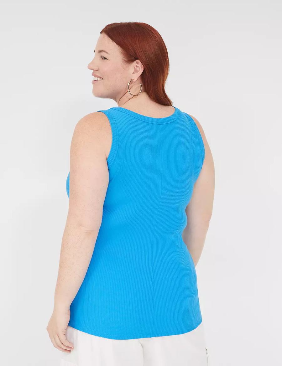 Women Lane Bryant Fitted High-Neck Rib Tank Top Blue | LXR856AB