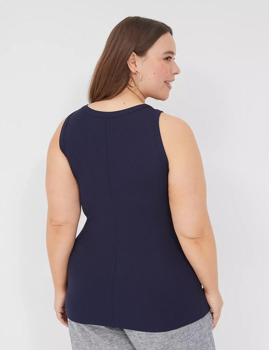 Women Lane Bryant Fitted High-Neck Rib Tank Top Blue | ZWU3553QB