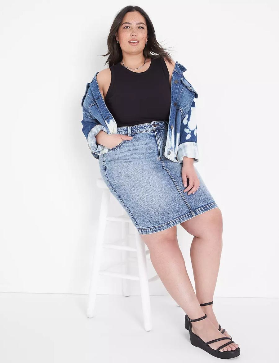 Women Lane Bryant Fitted High-Neck Rib Tank Top Black | JYQ2886YQ