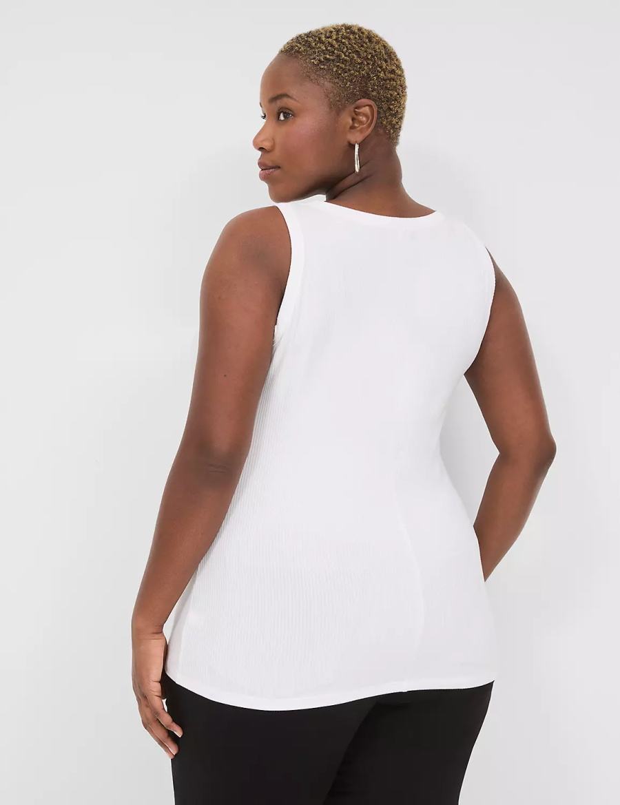 Women Lane Bryant Fitted High-Neck Ribbed Tank Top White | ROU2579BI