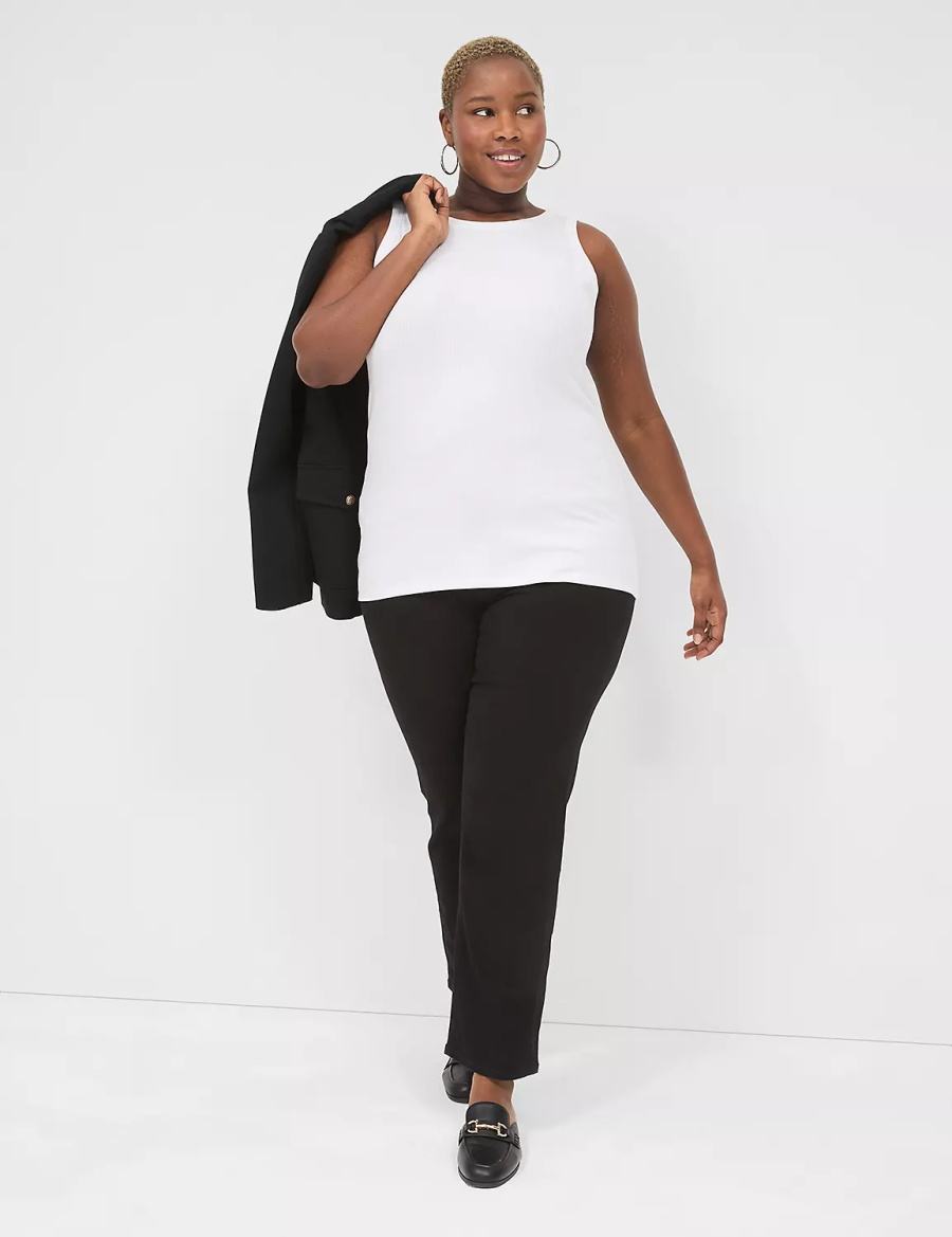 Women Lane Bryant Fitted High-Neck Ribbed Tank Top White | ROU2579BI