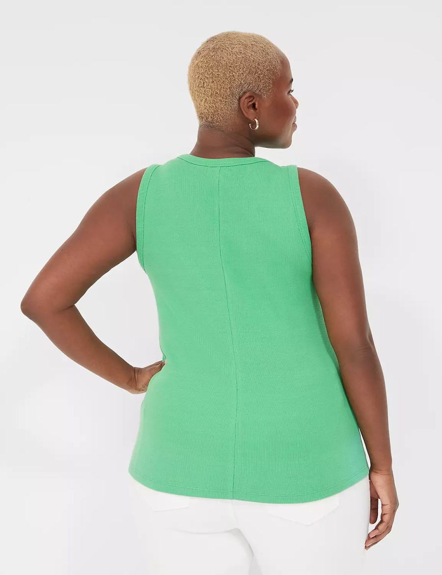 Women Lane Bryant Fitted High-Neck Ribbed Tank Top Green | OND184NE