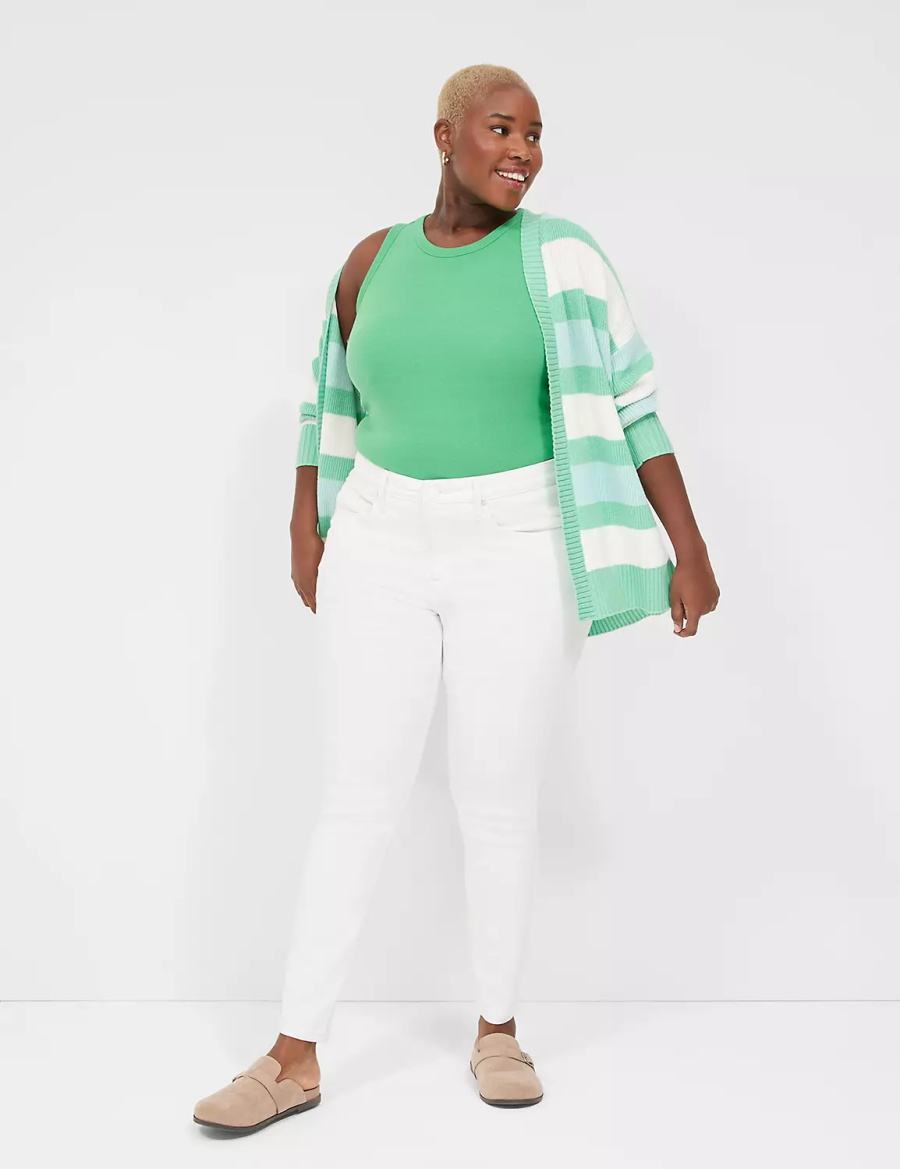 Women Lane Bryant Fitted High-Neck Ribbed Tank Top Green | OND184NE
