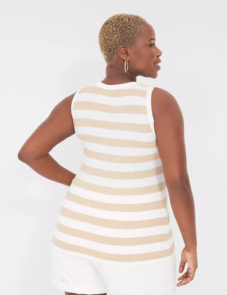 Women Lane Bryant Fitted High-Neck Ribbed Tank Top Brown White | RFY2839IS
