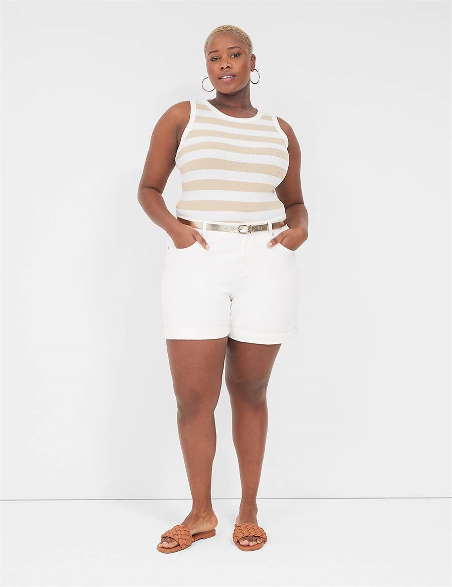 Women Lane Bryant Fitted High-Neck Ribbed Tank Top Brown White | RFY2839IS