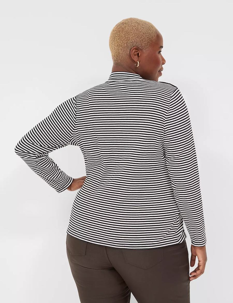 Women Lane Bryant Fitted Long-Sleeve Turtleneck Top T Shirts Black White Stripes | ORS3679WP