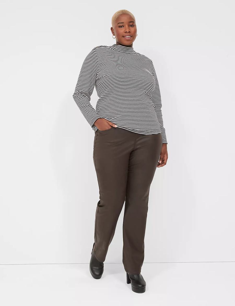 Women Lane Bryant Fitted Long-Sleeve Turtleneck Top T Shirts Black White Stripes | ORS3679WP
