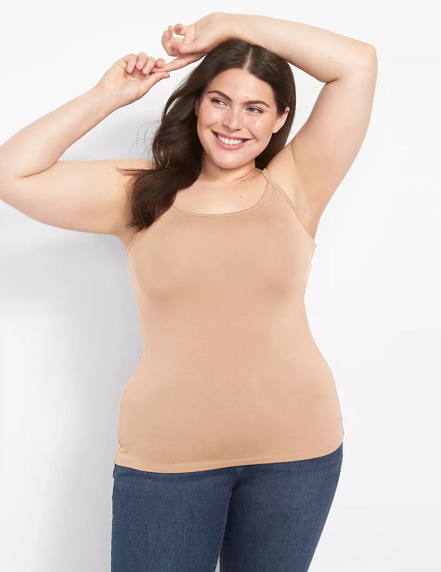 Women Lane Bryant Fitted Scoop-Neck Cami Tank Top Brown | BBF2333VZ