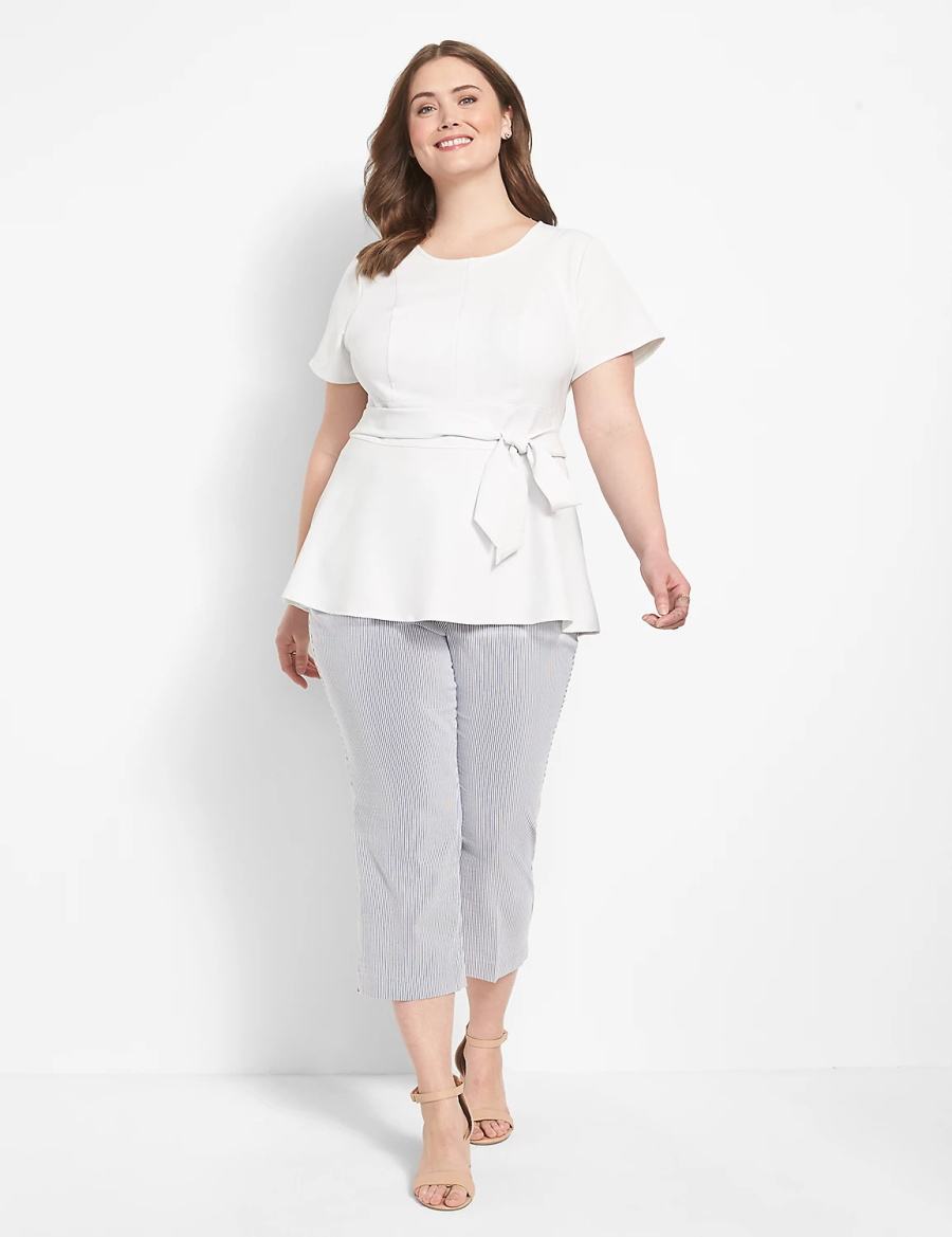 Women Lane Bryant Fitted Short-Sleeve Crew-Neck Lena Top T Shirts White Rose | GBF967SR