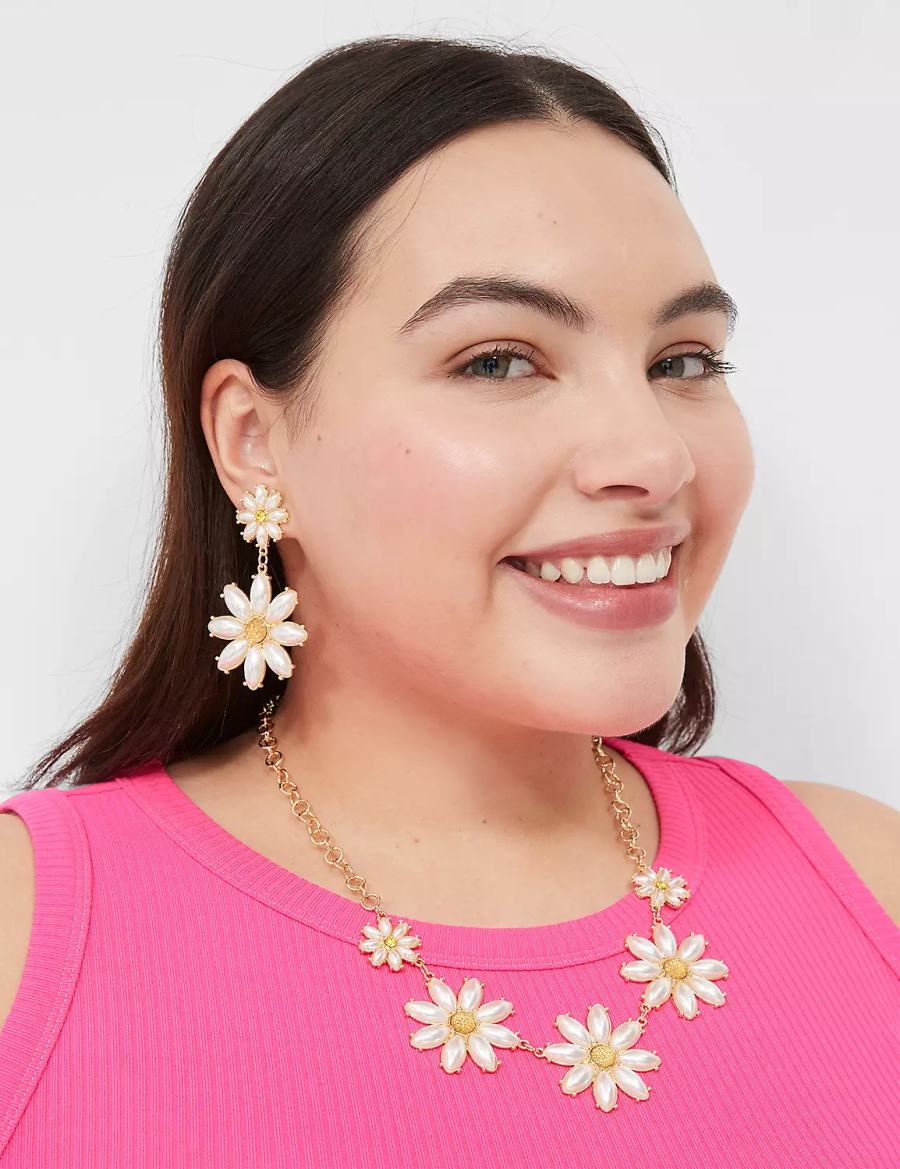 Women Lane Bryant Floral Pearlized Statement Necklace Gold | NZZ6845ZU