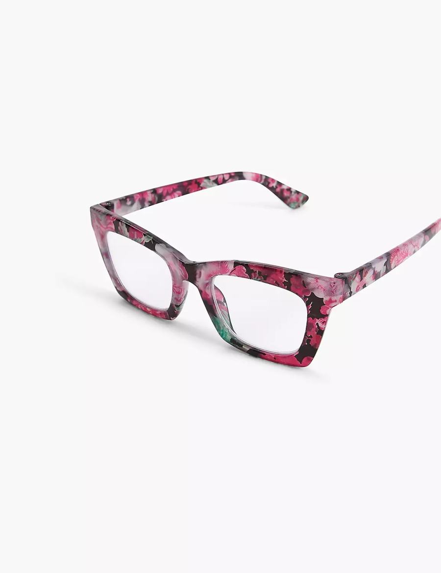 Women Lane Bryant Floral Print Cateye Reading Glasses Red Multicolor | JBL8761FJ