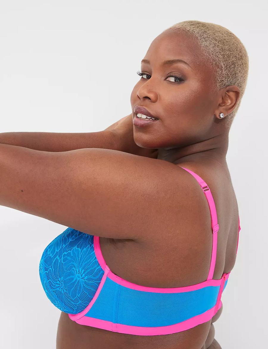 Women Lane Bryant Flower Lace Demi Unlined Bra Blue | YLE9479QS