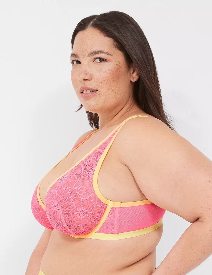 Women Lane Bryant Flower Lace High Apex Unlined Bra Pink | VUK161DZ
