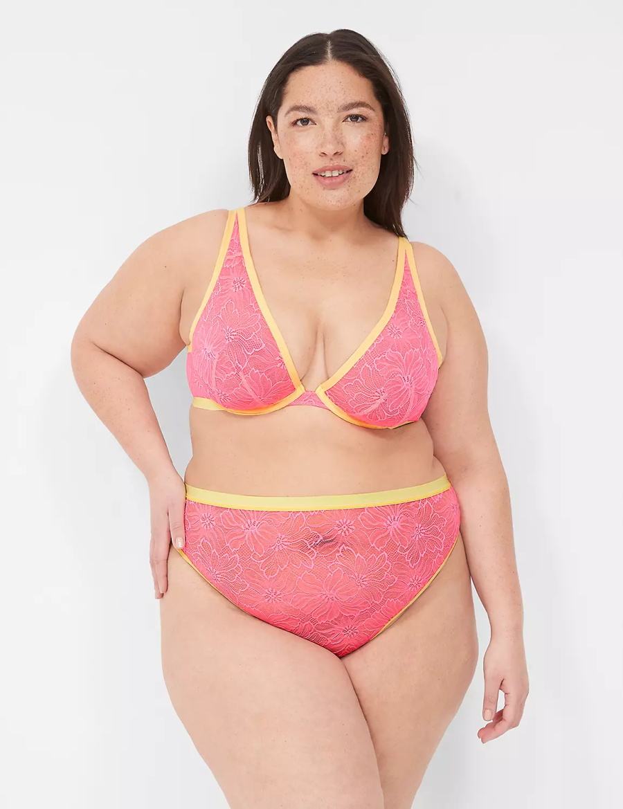 Women Lane Bryant Flower Lace High Apex Unlined Bra Pink | VUK161DZ