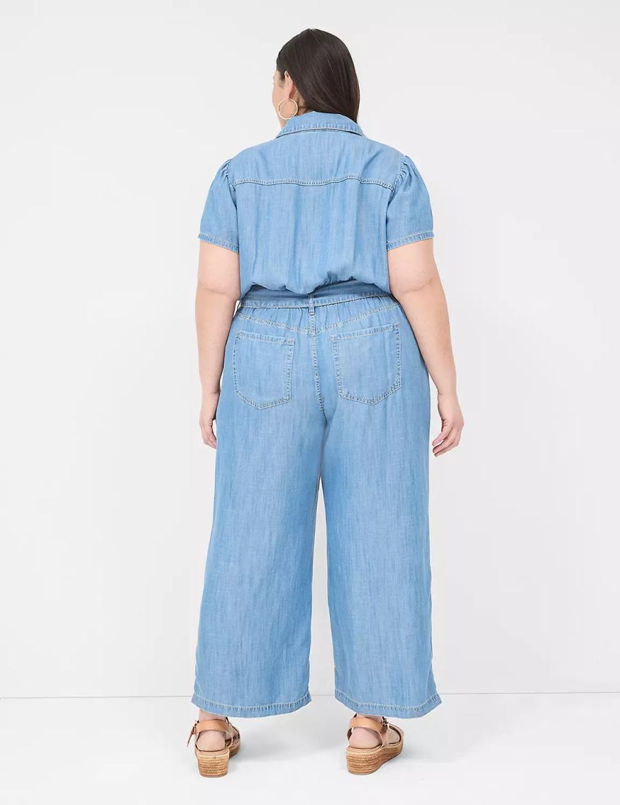 Women Lane Bryant Fluid Denim Jumpsuit Light Blue | EVL8776FF
