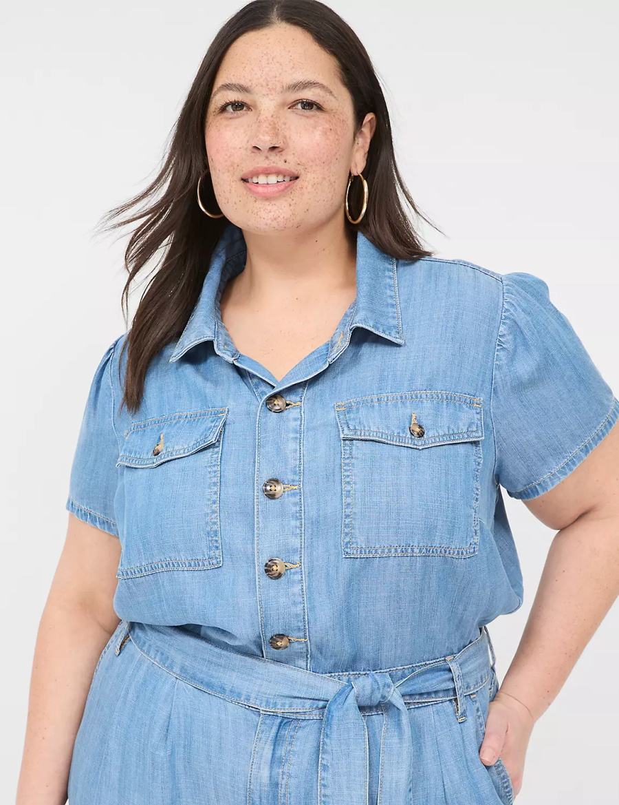Women Lane Bryant Fluid Denim Jumpsuit Light Blue | EVL8776FF