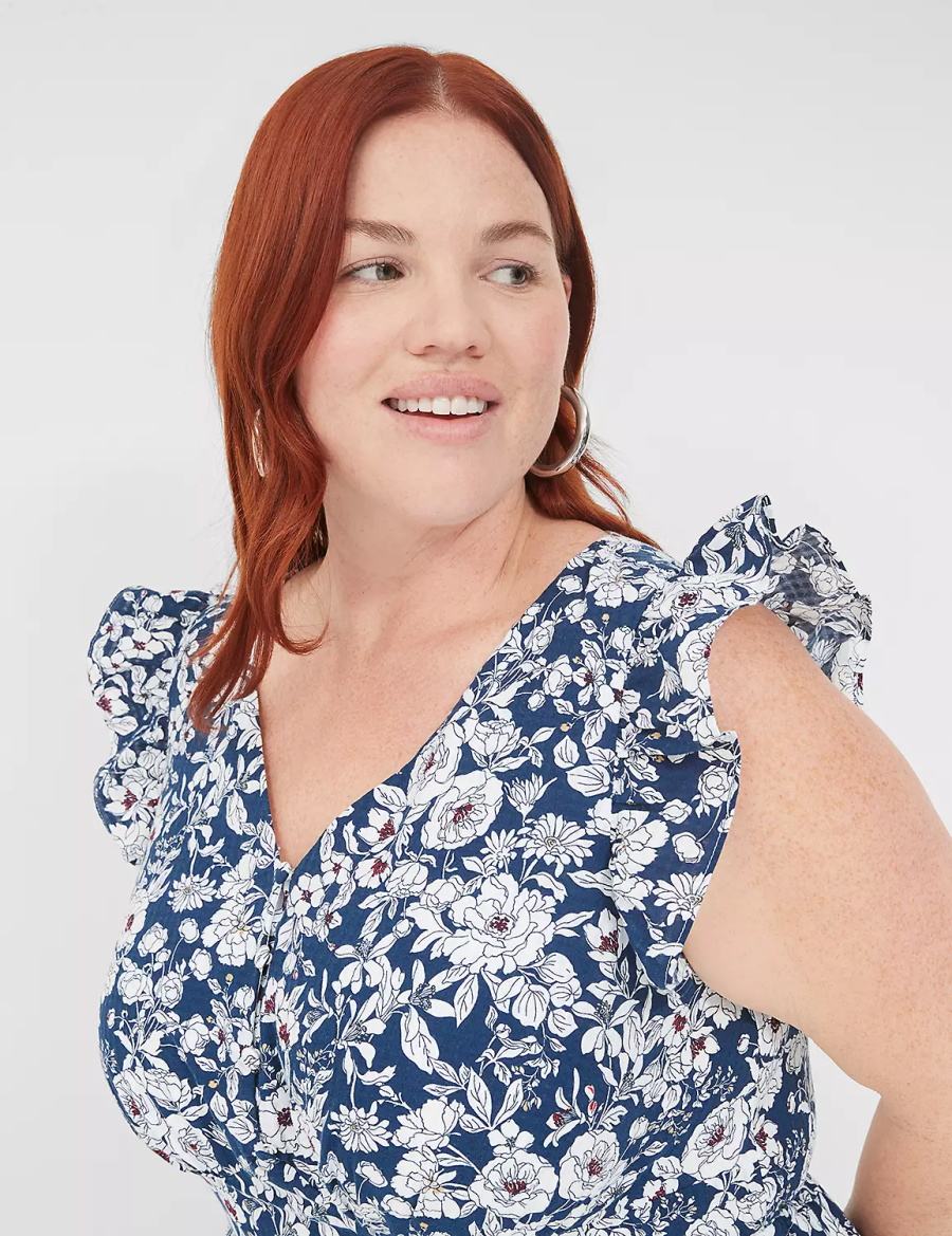 Women Lane Bryant Flutter-Sleeve Button-Front Maxi Dress Blue | HEC2228QR