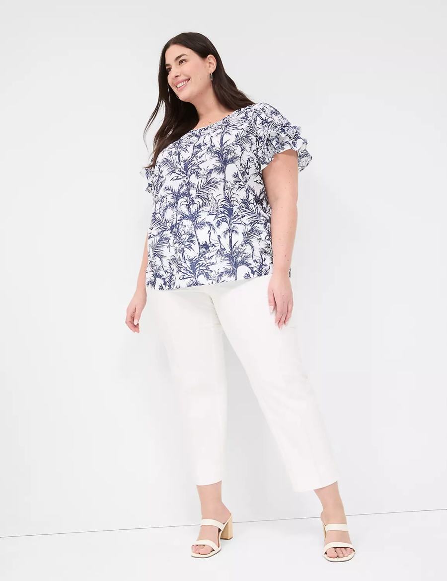 Women Lane Bryant Flutter-Sleeve Crew-Neck Top T Shirts Navy | WJG55100NE