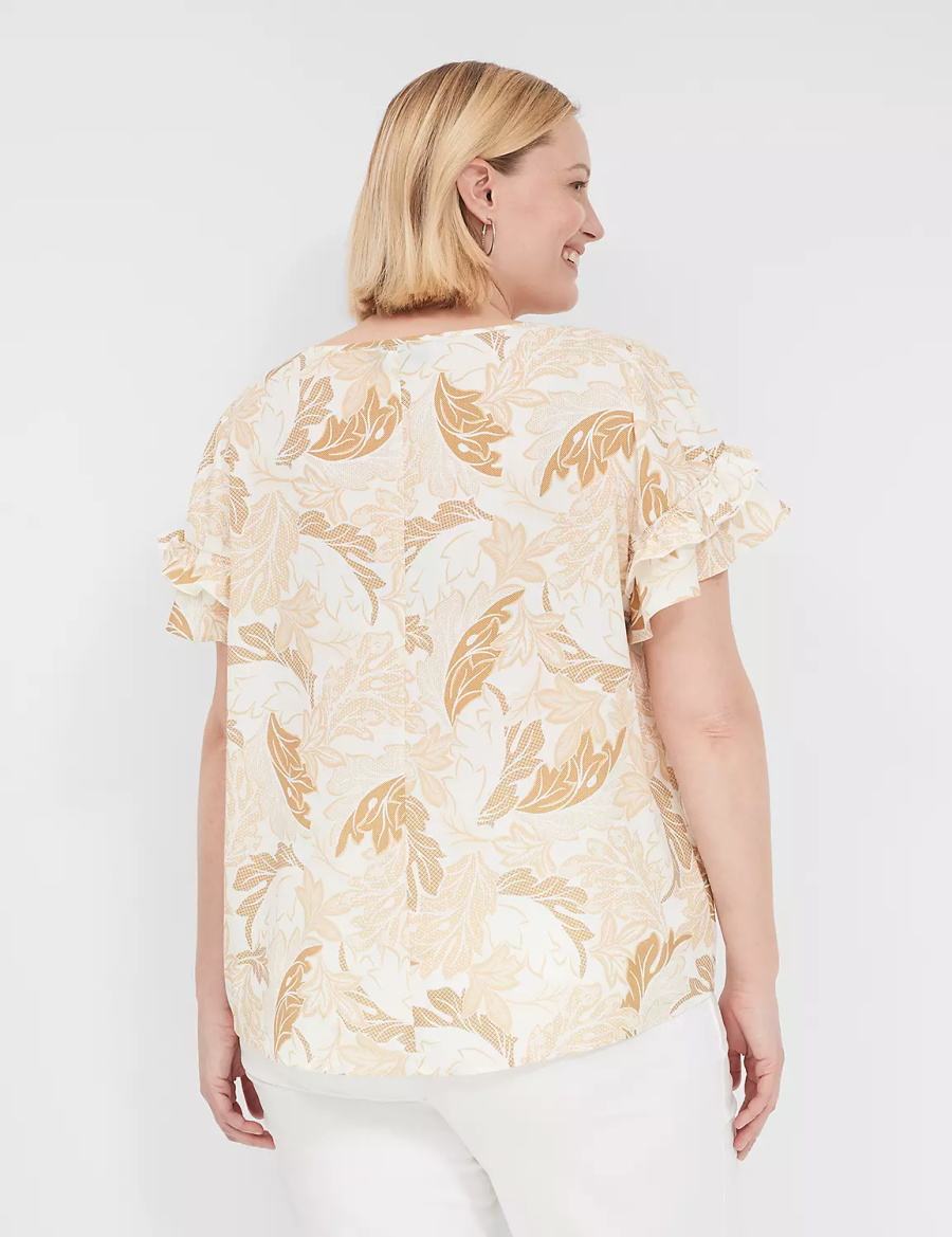 Women Lane Bryant Flutter-Sleeve Crew-Neck Top T Shirts Brown Multicolor | DJA54100GY