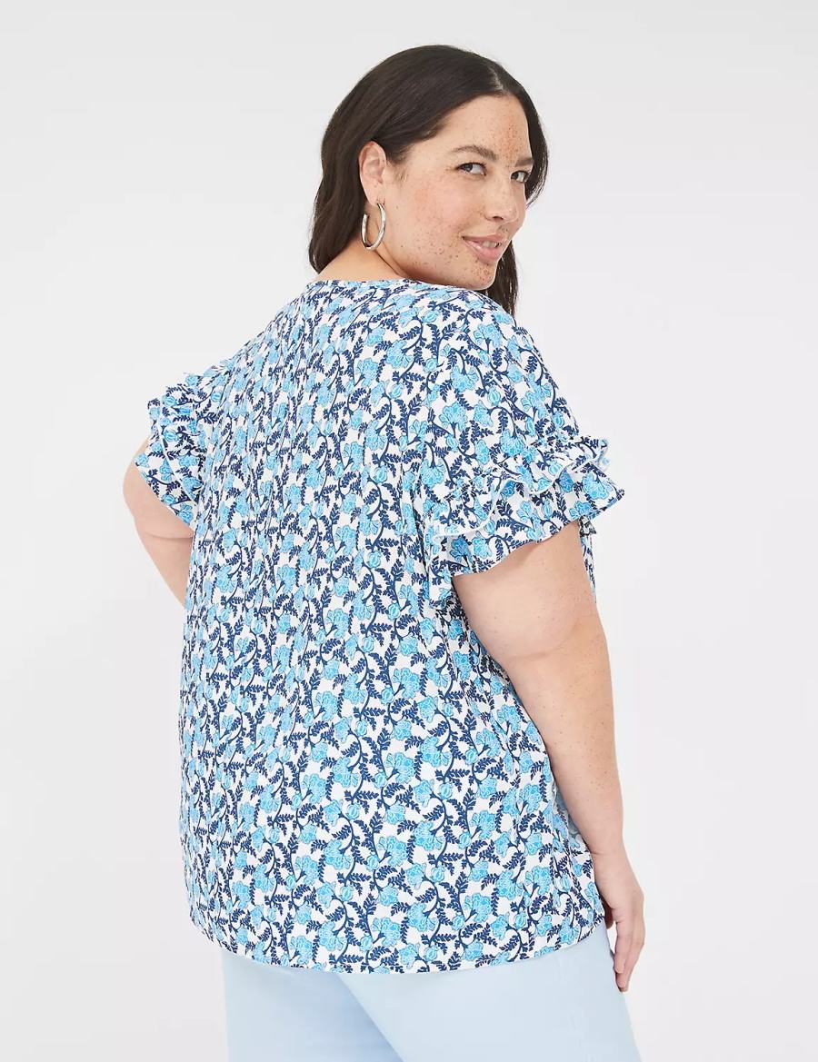 Women Lane Bryant Flutter-Sleeve Crew-Neck Top T Shirts Blue | ACQ7347AS
