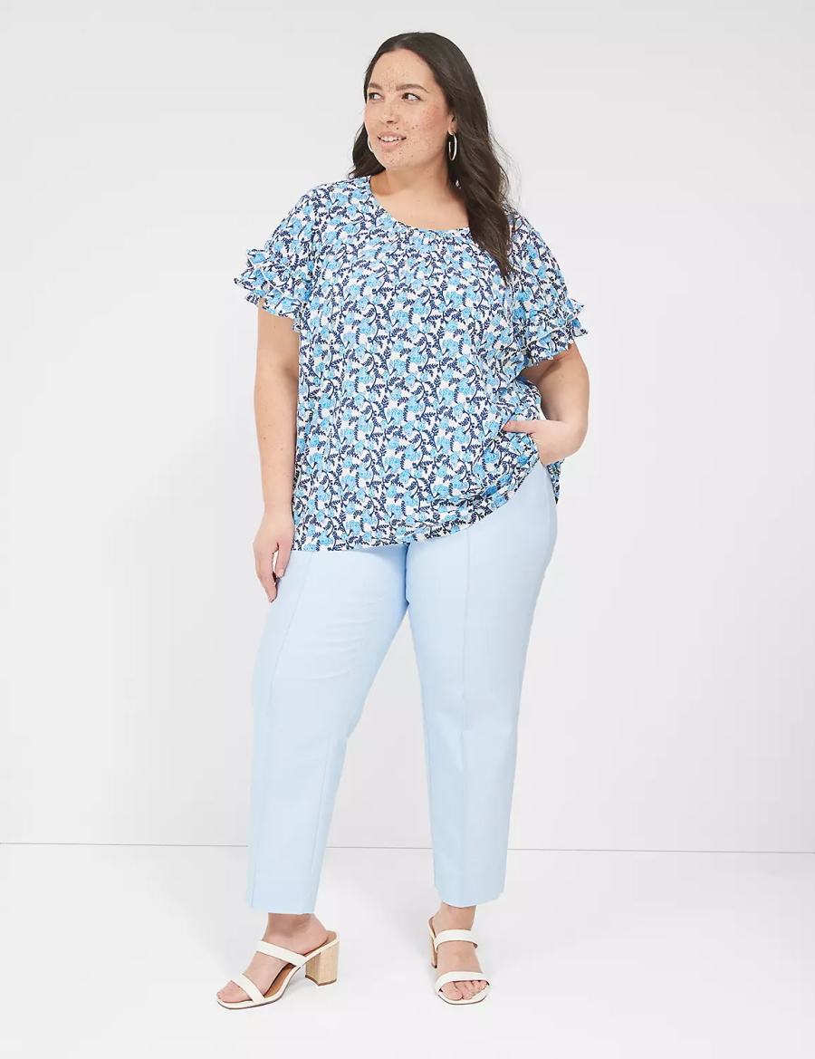 Women Lane Bryant Flutter-Sleeve Crew-Neck Top T Shirts Blue | ACQ7347AS