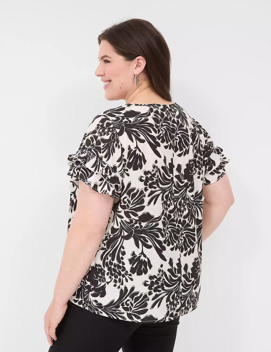 Women Lane Bryant Flutter-Sleeve Crew-Neck Top T Shirts Black | WKC6812MP