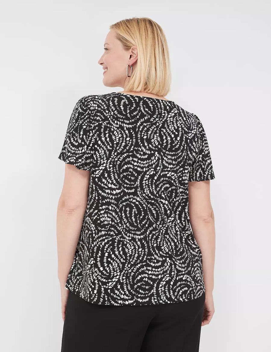 Women Lane Bryant Flutter-Sleeve Keyhole-Front Top T Shirts Black | BUU7056RS