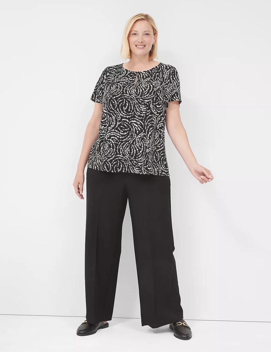 Women Lane Bryant Flutter-Sleeve Keyhole-Front Top T Shirts Black | BUU7056RS