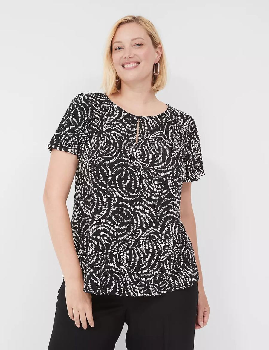Women Lane Bryant Flutter-Sleeve Keyhole-Front Top T Shirts Black | BUU7056RS