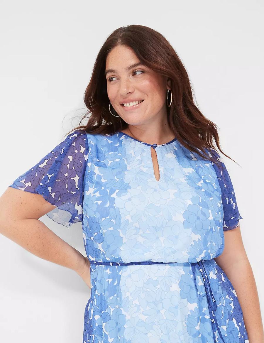 Women Lane Bryant Flutter-Sleeve Ruffle-Tier Casual Dress Blue | AYR425IU
