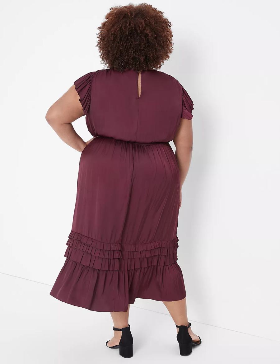 Women Lane Bryant Flutter-Sleeve Shirred Midi Dress Burgundy | NFY4532JZ