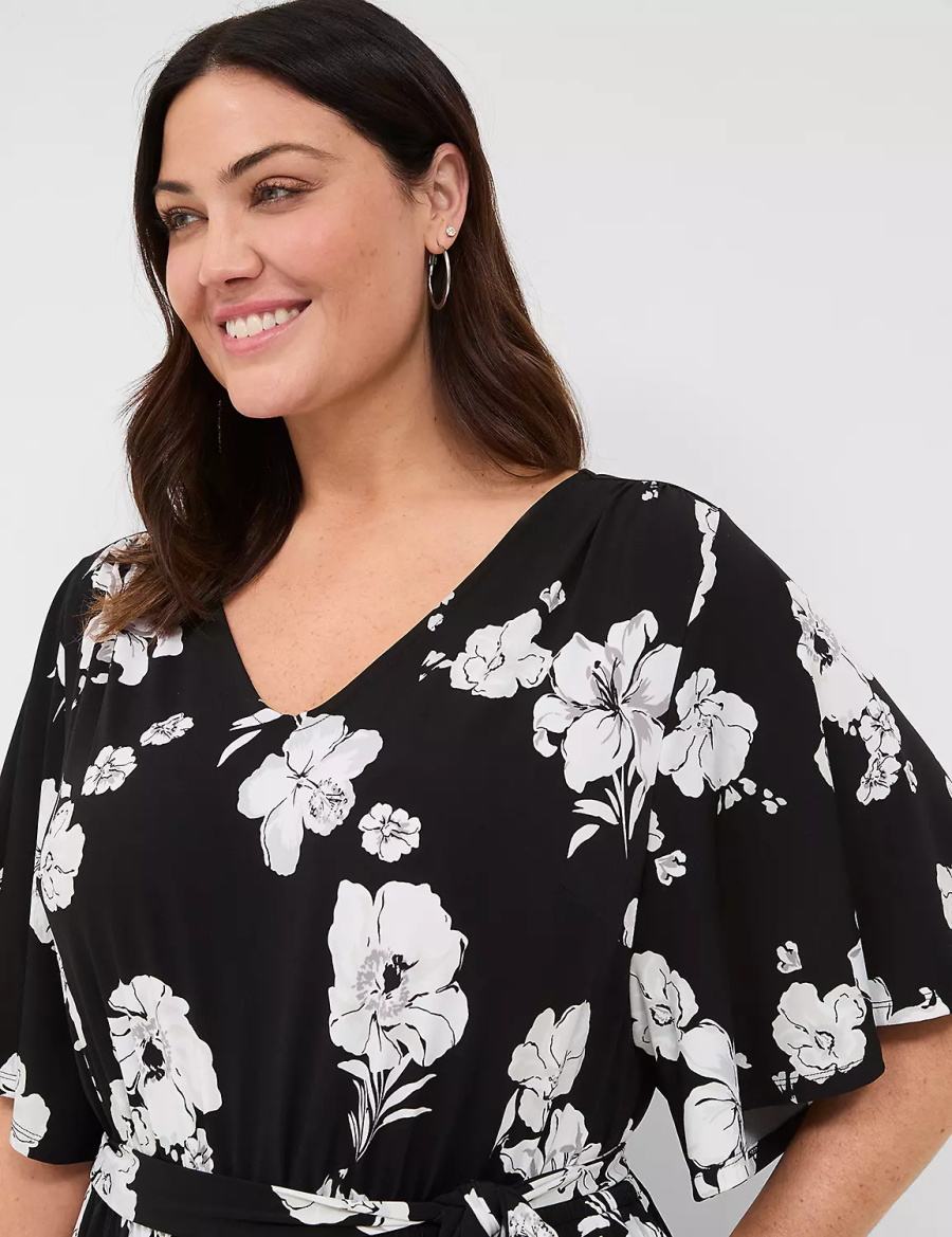 Women Lane Bryant Flutter-Sleeve Wide Leg Jersey Jumpsuit Black | QVZ4528DD