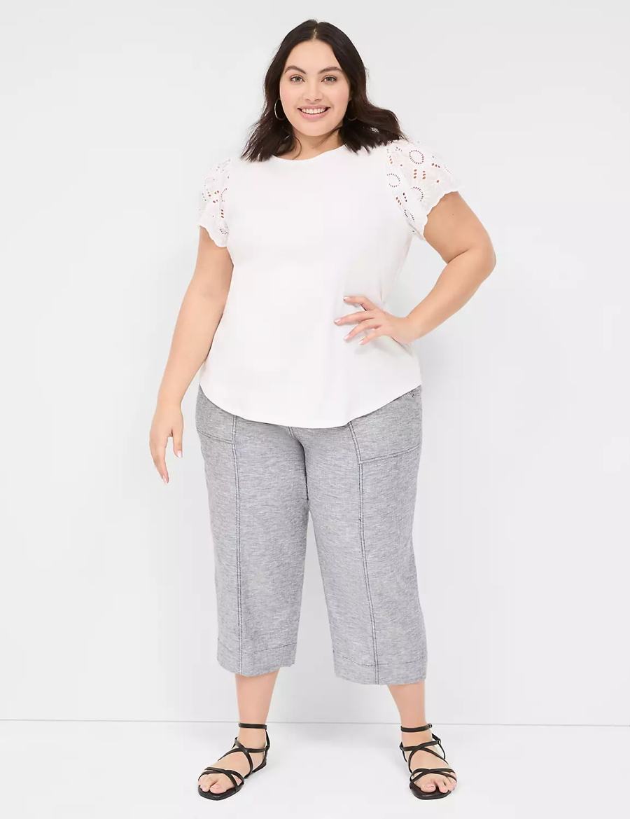 Women Lane Bryant Flutter Eyelet-Sleeve Top T Shirts White | NFP4299KW