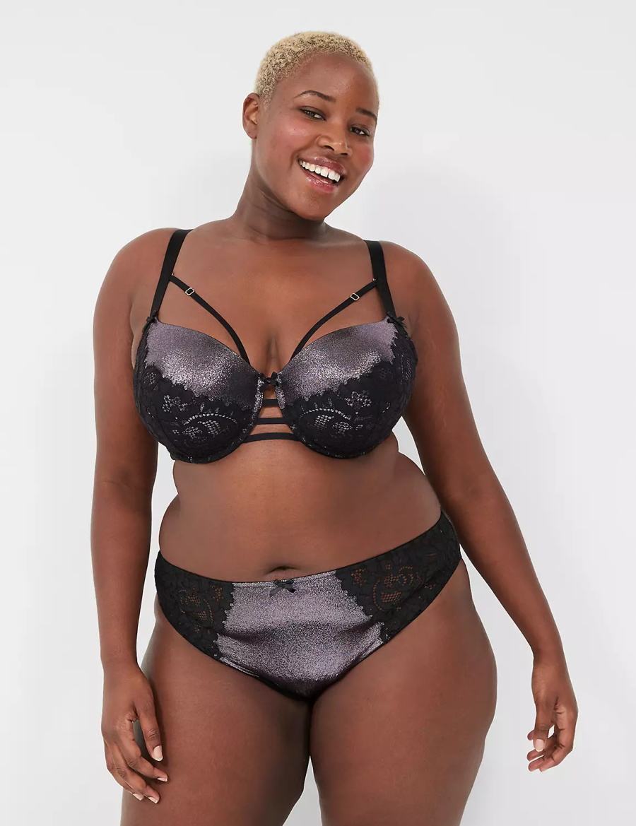 Women Lane Bryant Foil Shine Boost Balconette Bra Black | QTA11100GX