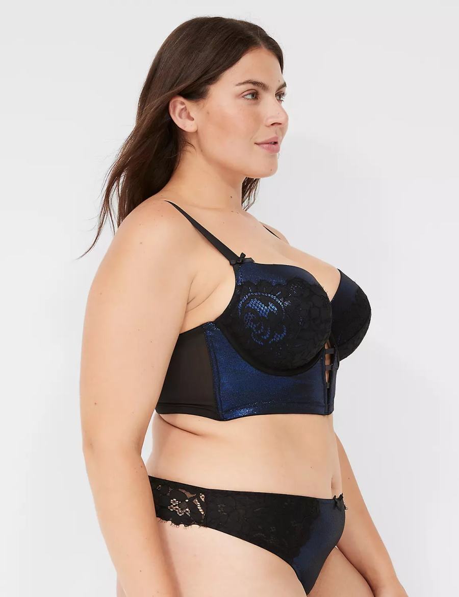 Women Lane Bryant Foil Shine Longline Balconette Bra Black | UZD261NX