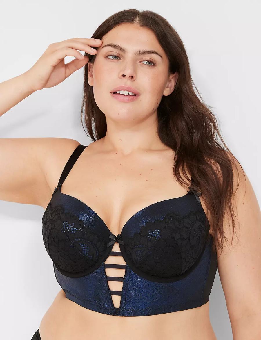 Women Lane Bryant Foil Shine Longline Balconette Bra Black | UZD261NX