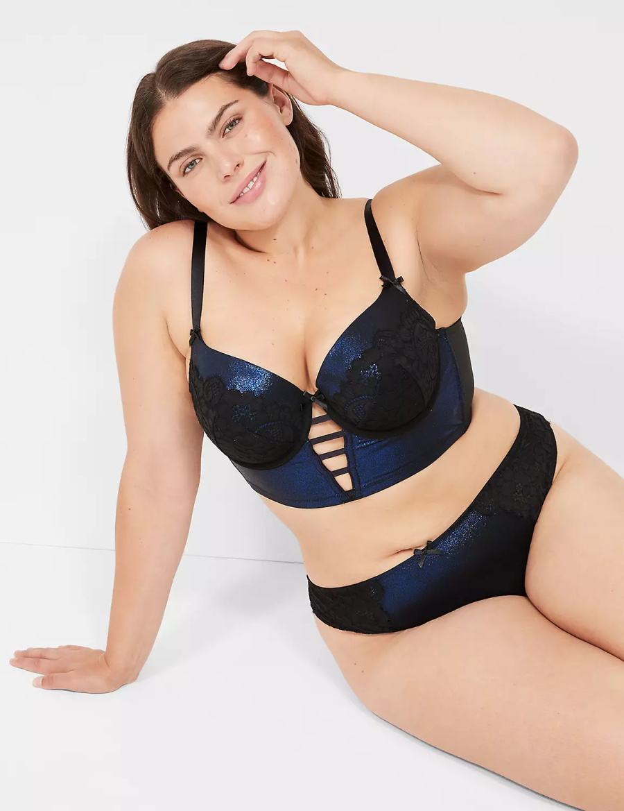 Women Lane Bryant Foil Shine Longline Balconette Bra Black | UZD261NX