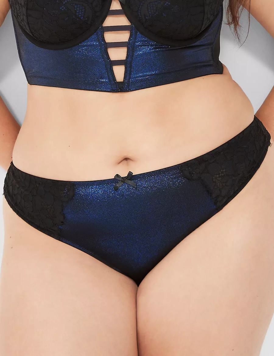 Women Lane Bryant Foil Shine Thong Panty Black | AEA419ZZ