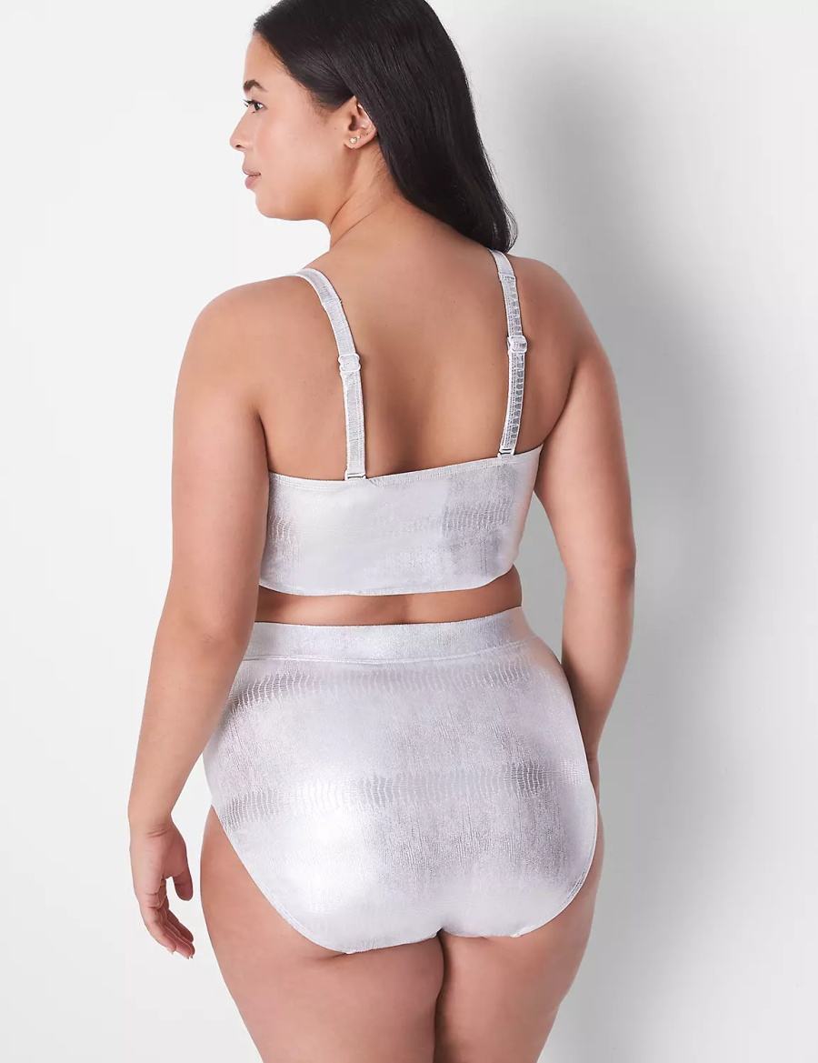 Women Lane Bryant Foil Swim Briefs Silver | NQK78HH