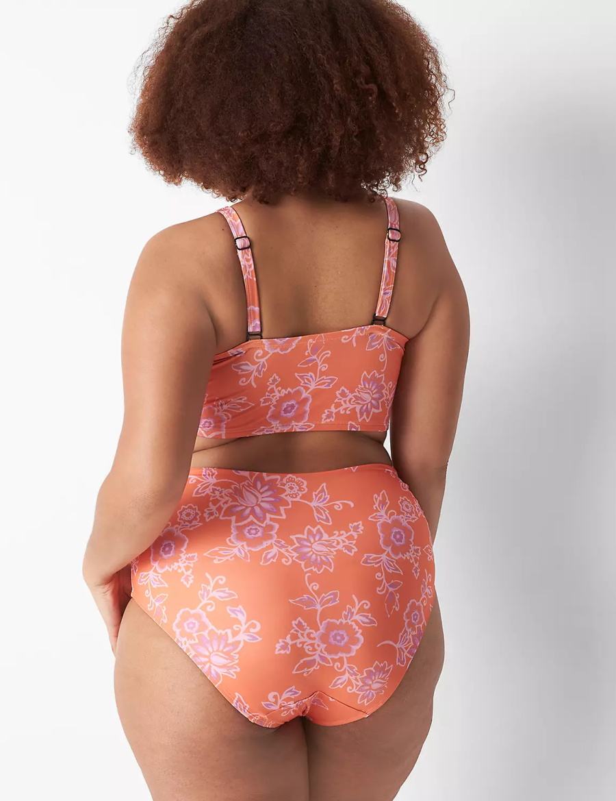 Women Lane Bryant Foldover-Waist High-Leg Swim Briefs Pink | FMM8174KK