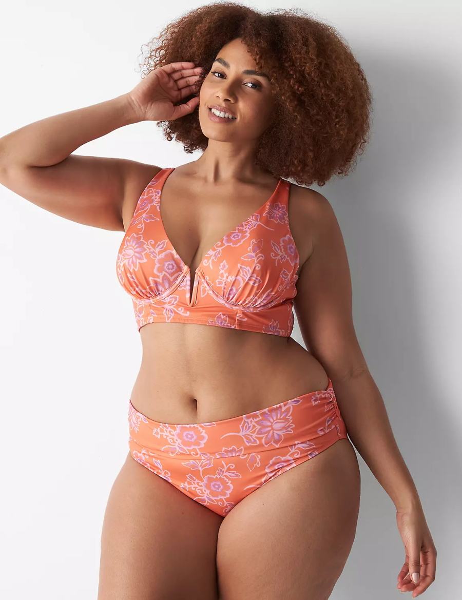 Women Lane Bryant Foldover-Waist High-Leg Swim Briefs Pink | FMM8174KK