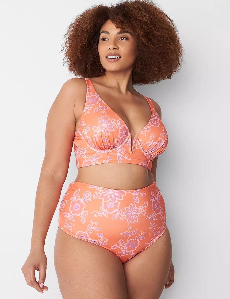 Women Lane Bryant Foldover-Waist High-Leg Swim Briefs Pink | FMM8174KK