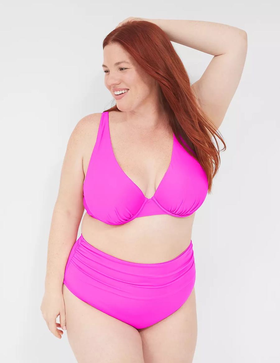 Women Lane Bryant Foldover-Waist Swim Briefs Pink | YDS6075MT