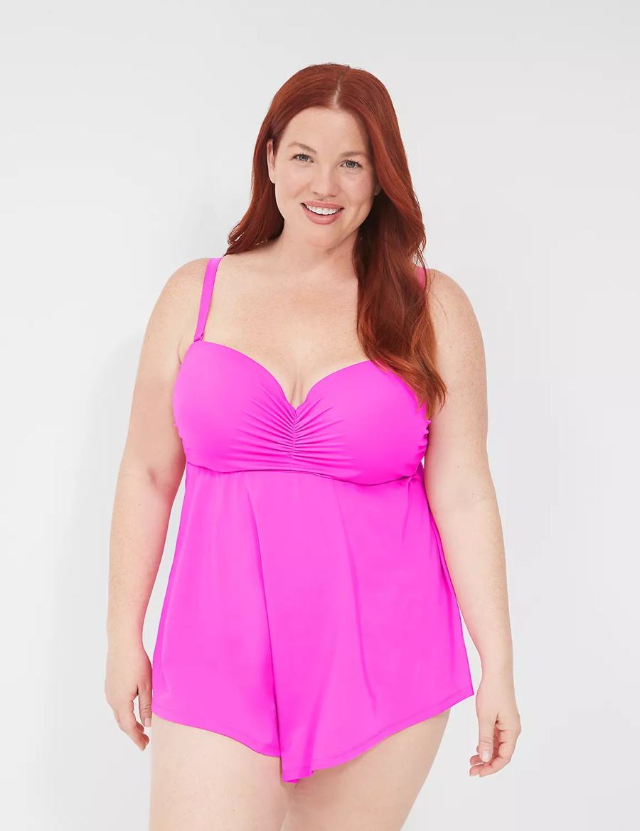Women Lane Bryant Foldover-Waist Swim Briefs Pink | YDS6075MT