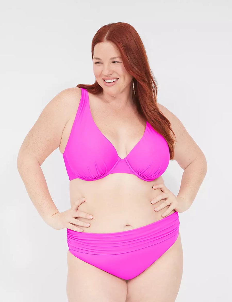 Women Lane Bryant Foldover-Waist Swim Briefs Pink | YDS6075MT