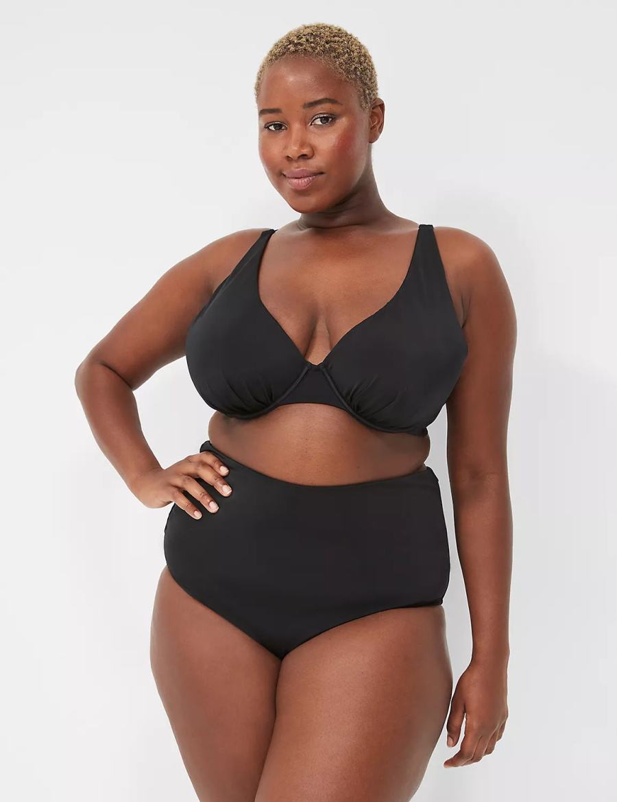 Women Lane Bryant Foldover-Waist Swim Briefs Black | NDW255AP
