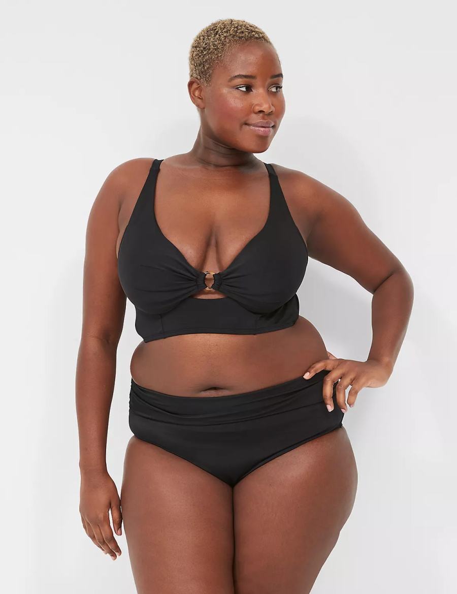 Women Lane Bryant Foldover-Waist Swim Briefs Black | NDW255AP
