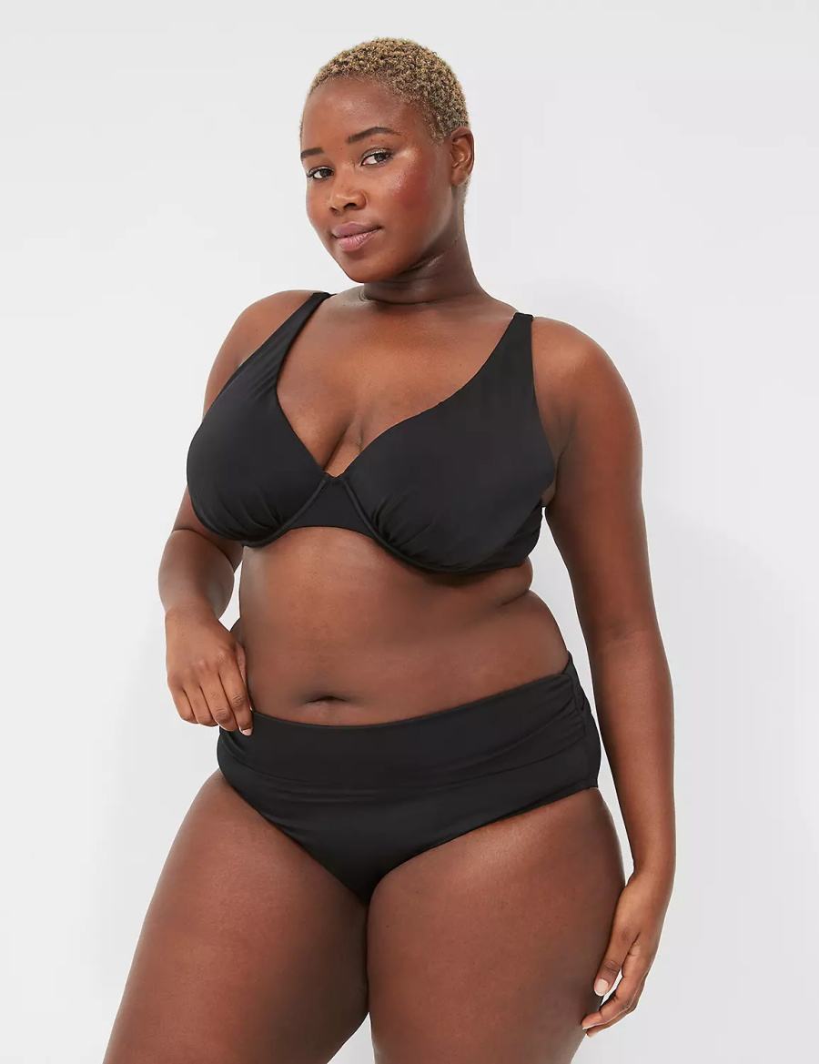 Women Lane Bryant Foldover-Waist Swim Briefs Black | NDW255AP