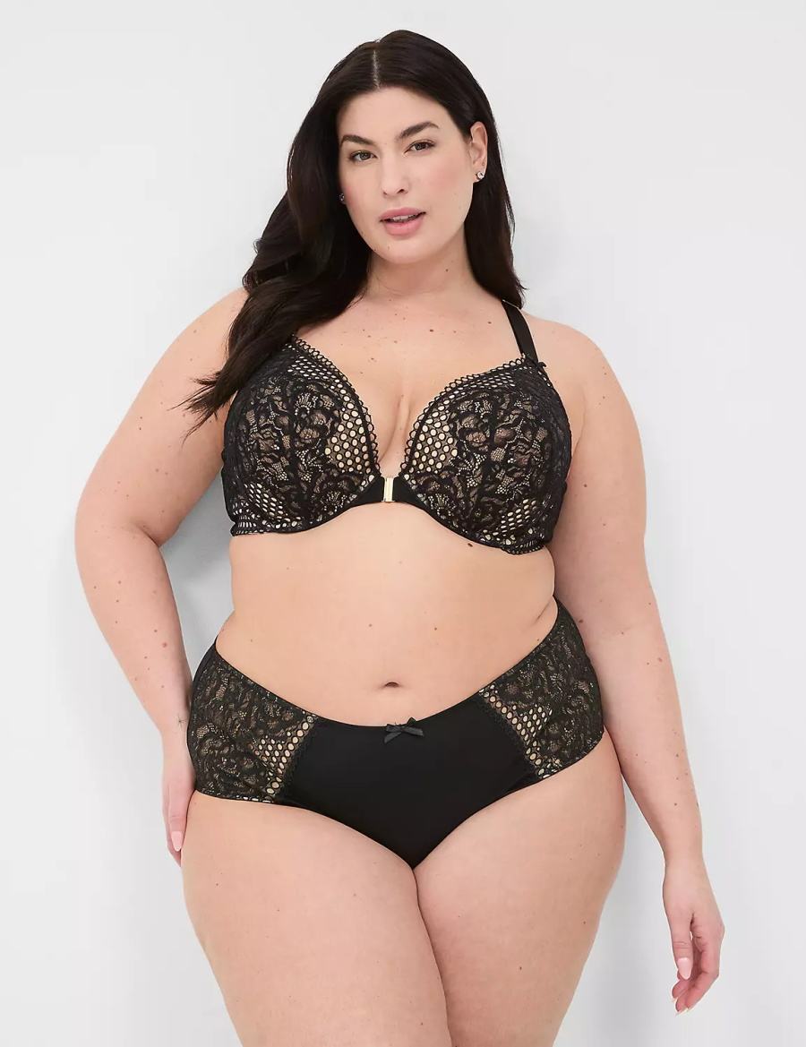Women Lane Bryant Front-Close Boost Plunge Bralettes Black | IVV5467FX